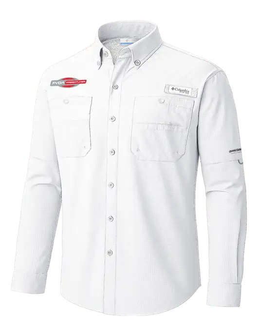 Columbia White PFG Tamiami II Long SleeveShirt w/FYDA Logo