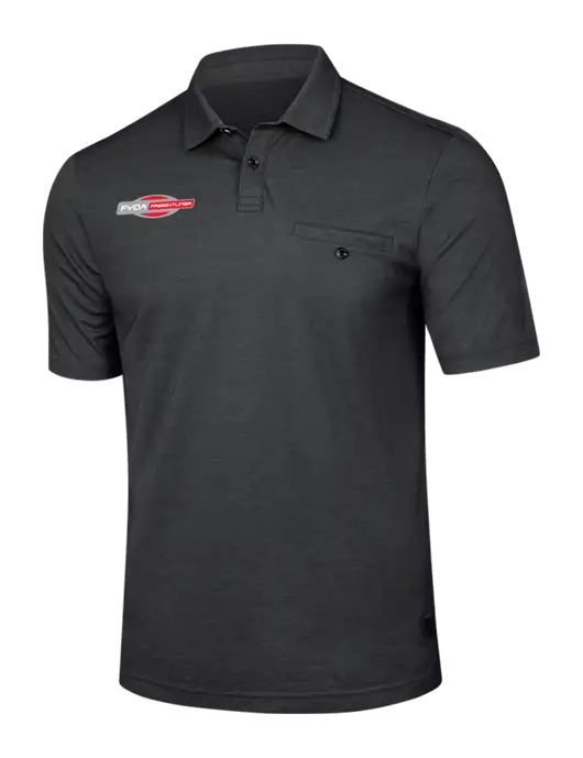 TravisMathew Black Heather Sunsetters Pocket Polo w/FYDA Logo