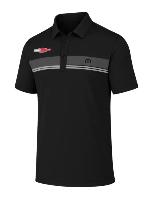TravisMathew Black Glenview Stripe Polo w/FYDA Logo