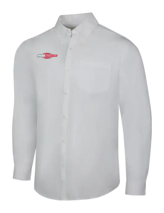 White Long Sleeve Carefree Poplin Shirt w/FYDA Logo