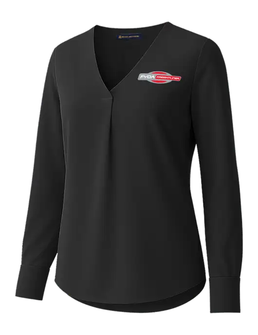 Brooks Brothers Womens Black Open-Neck Satin Blouse  w/FYDA Logo