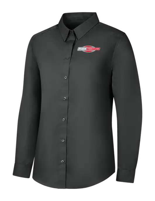 Womens Dark Grey Long Sleeve Carefree Poplin Shirt w/FYDA Logo