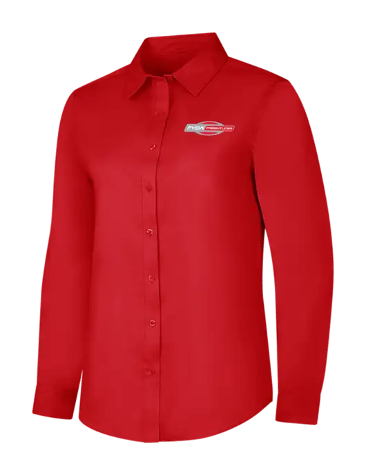 Red Womens Long Sleeve Superpro React Twill Shirt w/FYDA Logo
