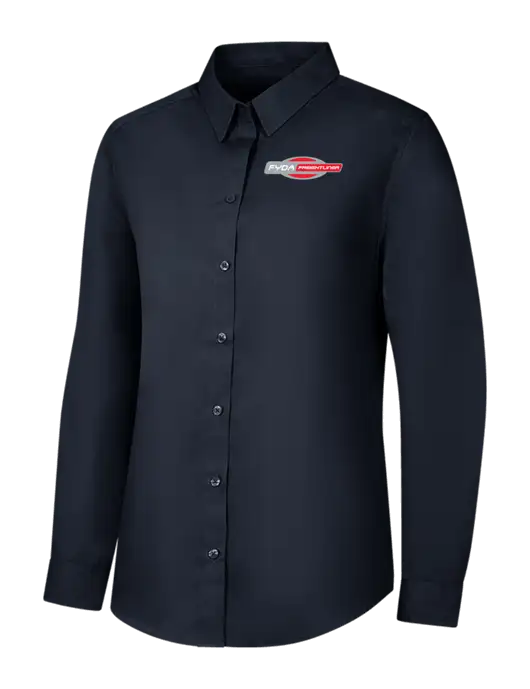 Womens River Blue Navy Long Sleeve Carefree Poplin Shirt w/FYDA Logo