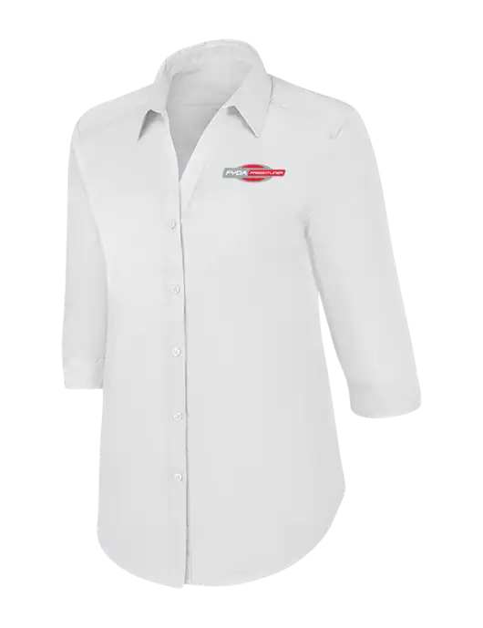 Womens White 3/4 Sleeve Carefree Poplin Shirt w/FYDA Logo