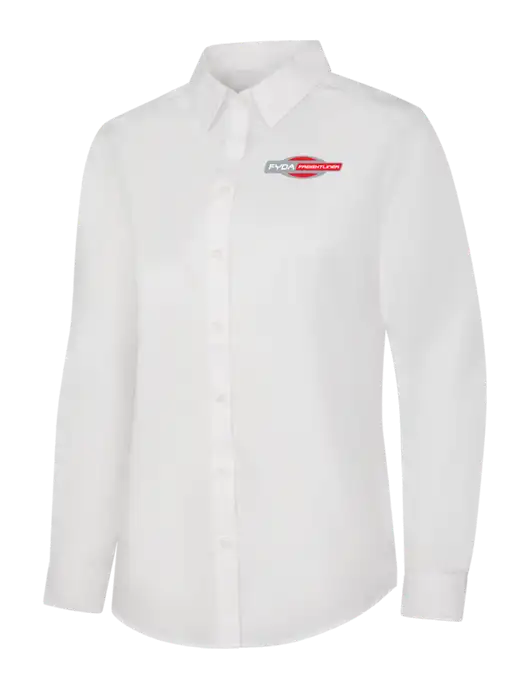 Womens White Long Sleeve Carefree Poplin Shirt w/FYDA Logo