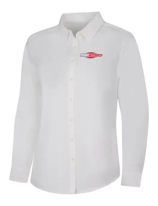 Womens White Long Sleeve Superpro React Twill Shirt w/FYDA Logo