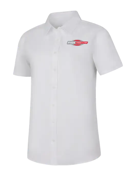Womens White Short Sleeve Superpro React Twill Shirt w/FYDA Logo