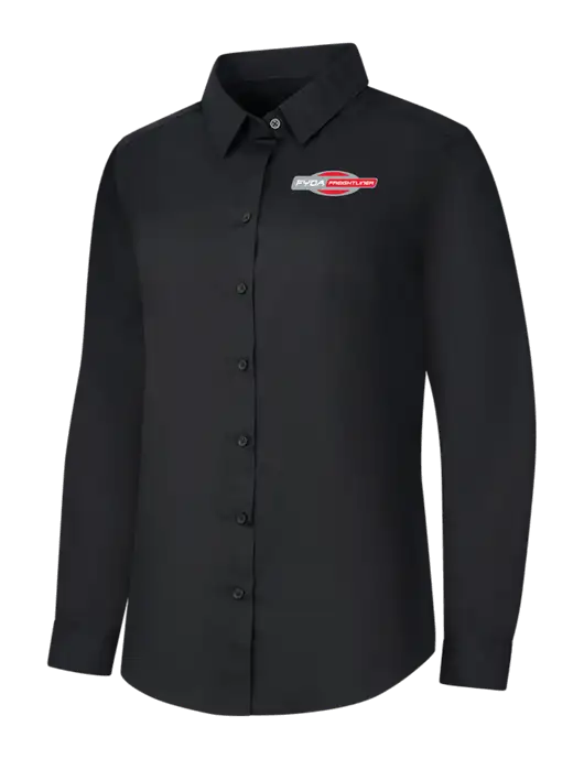 Womens Black Long Sleeve Carefree Poplin Shirt w/FYDA Logo
