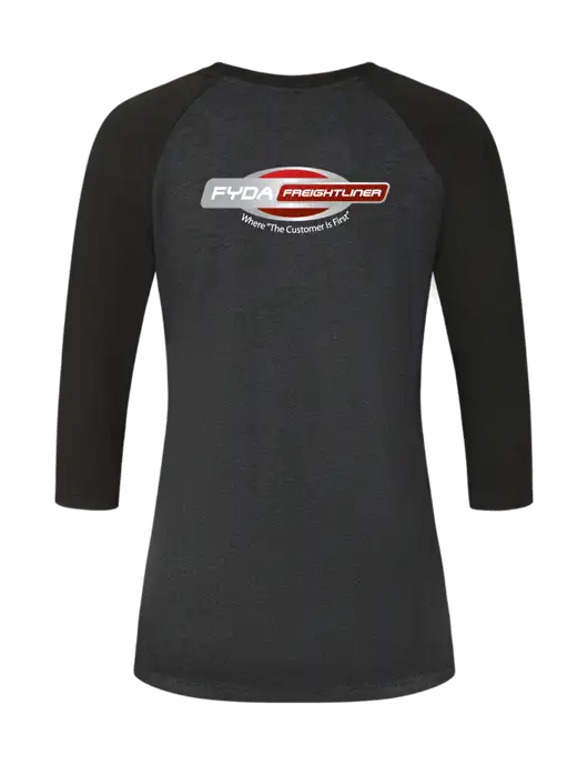 Womens Simply Soft 3/4 Sleeve Black/Black Frost Ring Spun Cotton T-Shirt w/FYDA Logo, FYDA Logo
