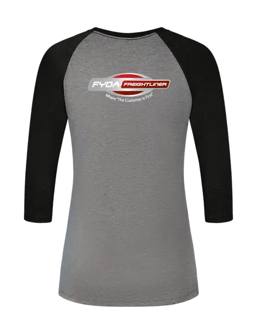 Womens Simply Soft 3/4 Sleeve Black Frost/Grey Frost Ring Spun Cotton T-Shirt w/FYDA Logo, FYDA Logo