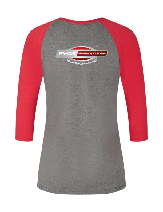 Womens Simply Soft 3/4 Sleeve Red Frost/Grey Frost Ring Spun Cotton T-Shirt w/FYDA Logo, FYDA Logo