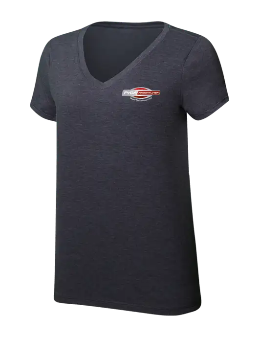 Womens Simply Soft V-Neck Heather Charcoal 4.5oz  Poly/Combed Ring Spun Cotton T-Shirt w/FYDA Logo