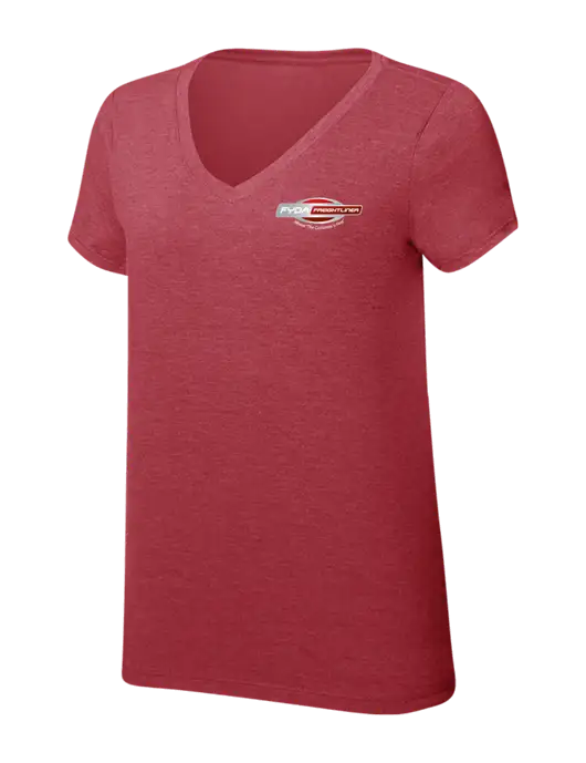 Womens Simply Soft V-Neck Red Frost 4.5oz  Poly/Combed Ring Spun Cotton T-Shirt w/FYDA Logo