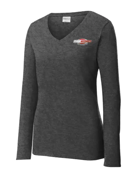 Womens  V-Neck Ring Spun Dark Heather Grey 4.5 oz Long Sleeve T-Shirt w/FYDA Logo