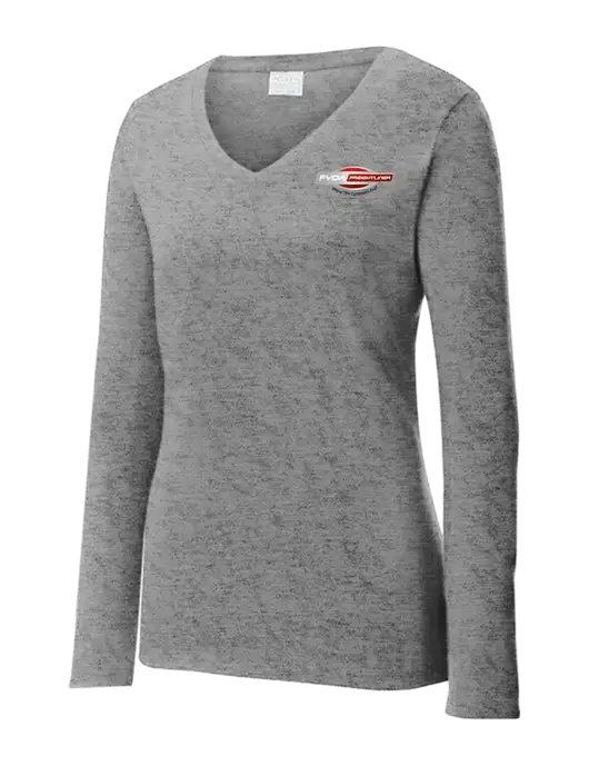 Womens  V-Neck Ring Spun Grey Heather 4.5 oz Long Sleeve T-Shirt w/FYDA Logo