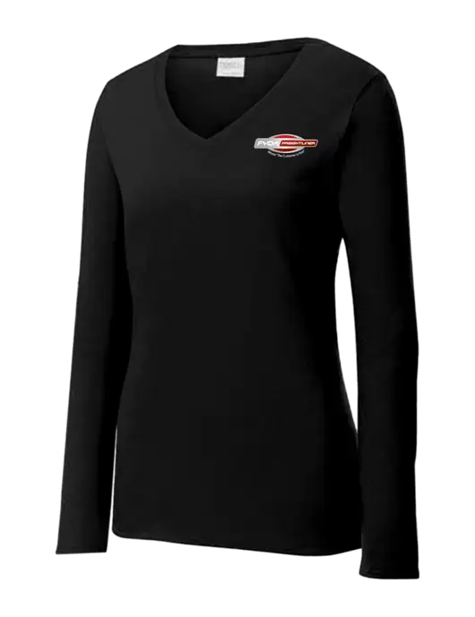 Womens V-Neck Ring Spun Jet Black 4.5 oz Long Sleeve T-Shirt w/FYDA Logo
