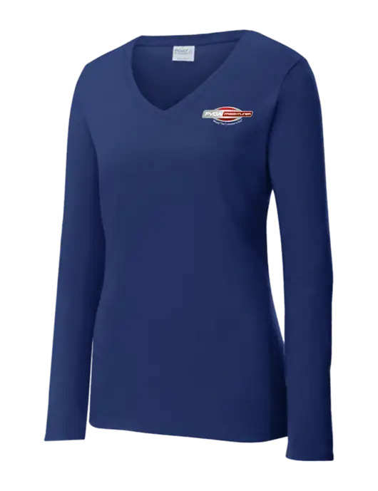 Womens  V-Neck Ring Spun Navy 4.5 oz Long Sleeve T-Shirt w/FYDA Logo