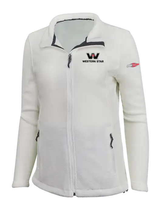 Womens White Fleece Jacket w/Western Star Logo, FYDA Logo