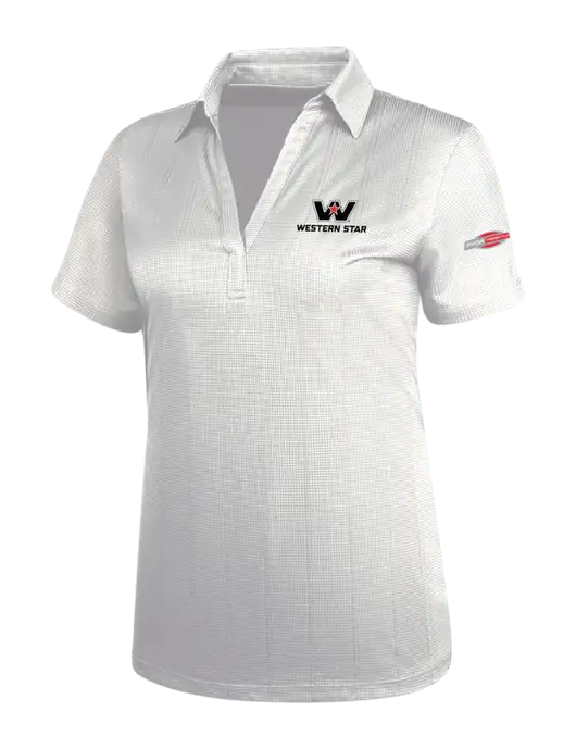 White Womens Performance Fine Jacquard Polo w/Western Star Logo, FYDA Logo