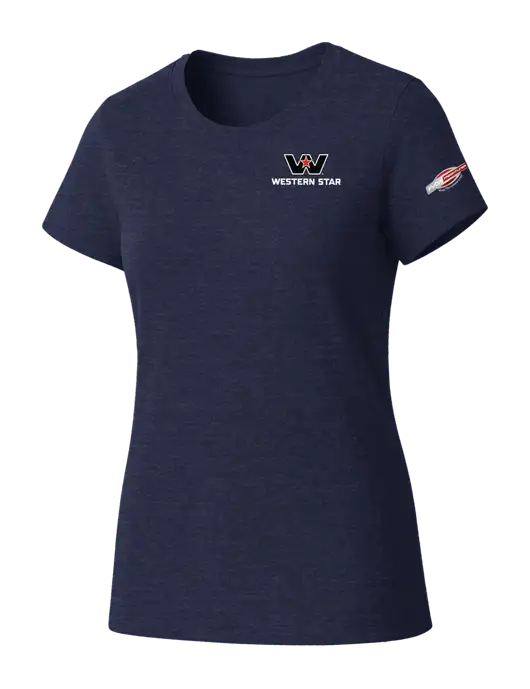 Womens Seriously Soft Heathered Navy T-Shirt w/Western Star Logo, FYDA Logo
