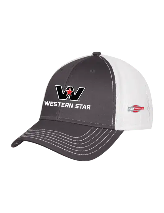 Dark Grey/White Mesh Trucker Cap Snap Back w/Western Star Logo, FYDA Logo