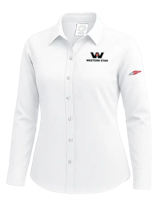 Brooks Brothers Womens White Wrinkle-Free Stretch Nailhead Shirt w/Western Star Logo, FYDA Logo