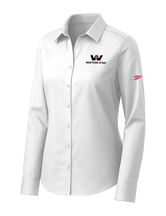 Brooks Brothers Womens White Wrinkle-Free Stretch Pinpoint Shirt w/Western Star Logo, FYDA Logo