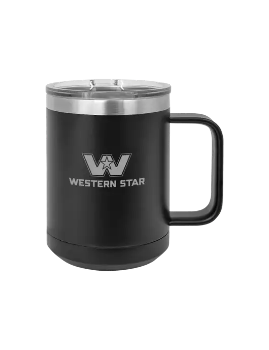 Polar Camel 15 oz Powder Coated Black Vacuum Insulated Mug with Slider Lid w/Western Star Logo, FYDA Logo