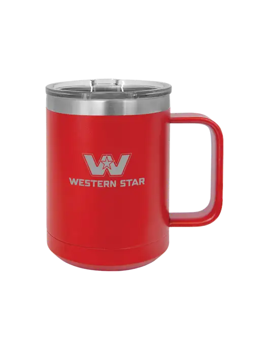 Polar Camel 15 oz Powder Coated Red Vacuum Insulated Mug with Slider Lid w/Western Star Logo, FYDA Logo
