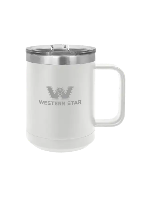 Polar Camel 15 oz Powder Coated White Vacuum Insulated Mug with Slider Lid w/Western Star Logo, FYDA Logo