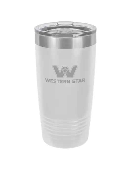 Polar Camel 20 oz Powder Coated White Vacuum Insulated Tumbler  w/Western Star Logo, FYDA Logo
