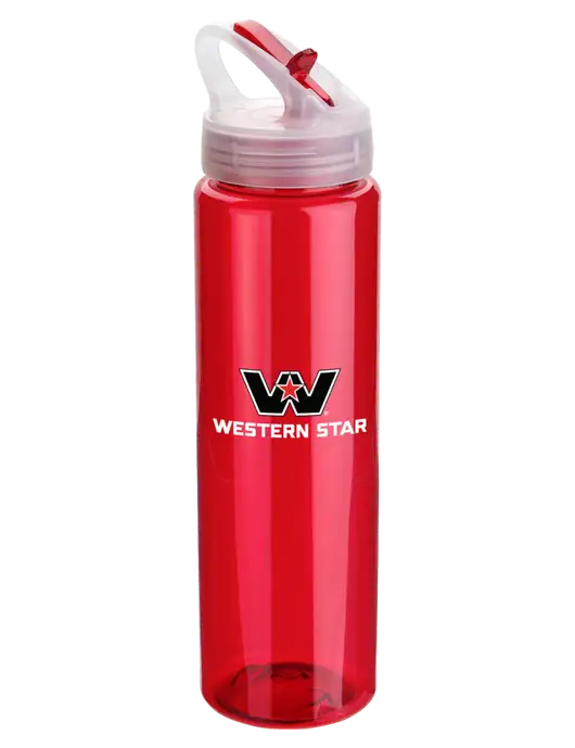 Buddy Red 32 oz PET Bottle with Flip Lid w/Western Star Logo, FYDA Logo