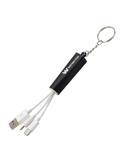 Black Light-Up Charging Cable with Key Ring w/Western Star Logo, FYDA Logo
