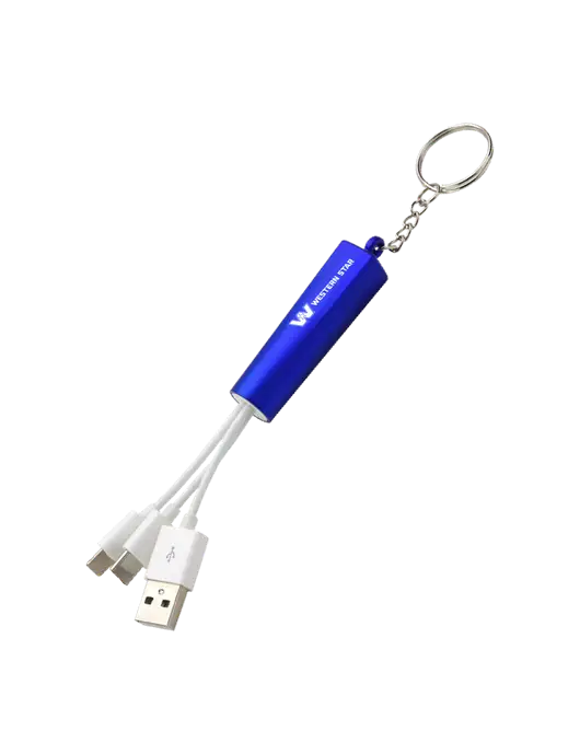 Blue Light-Up Charging Cable with Key Ring w/Western Star Logo, FYDA Logo